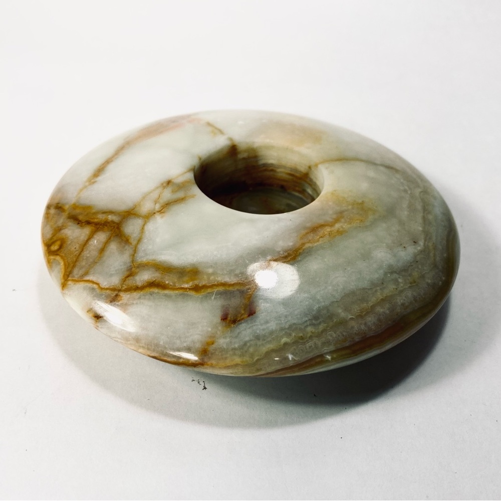 MCM Mid Century Modern Round Disc-Shaped Marble Onyx Tealight Candle Holder